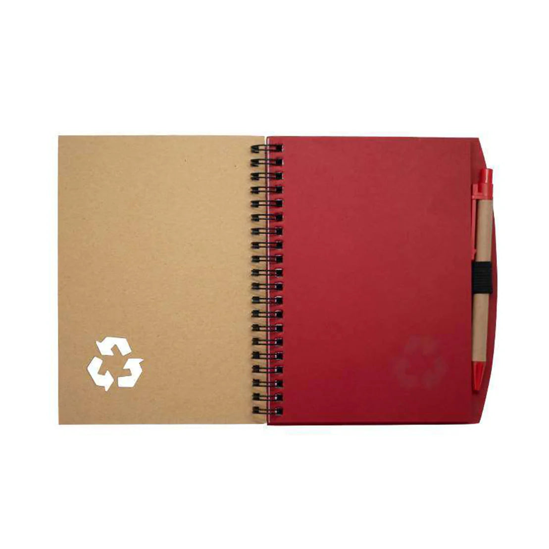 Red Spiral binded A5 notebook with pen