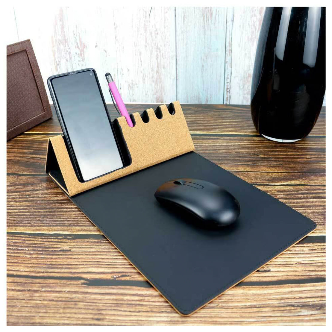 Eco Foldable Mousepad with Mobile & Pen Holder