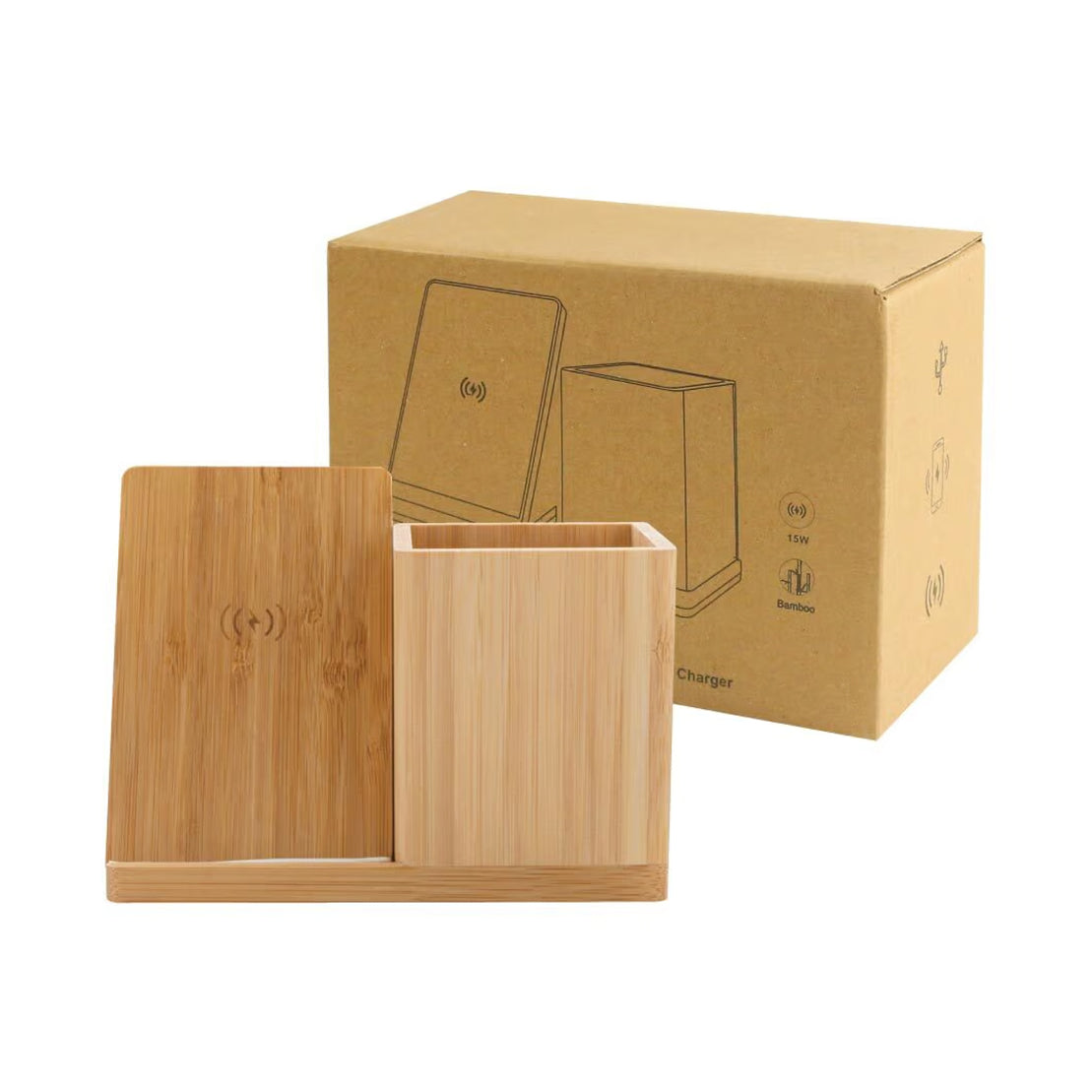 Bamboo Pen Holder with 10W Wireless Charger